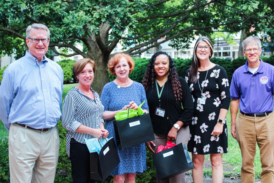 Finance Office. From left: County Manager Clay Stamp, Page Hicks (5yrs), Leslie Jarboe-Leadbeater (5 yrs), Rolinda Pierce (10 yrs), Council Vice President Pete Lesher