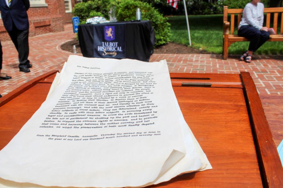 The Talbot Historical Society provided copies of the Resolves for community memebrs to take and read.