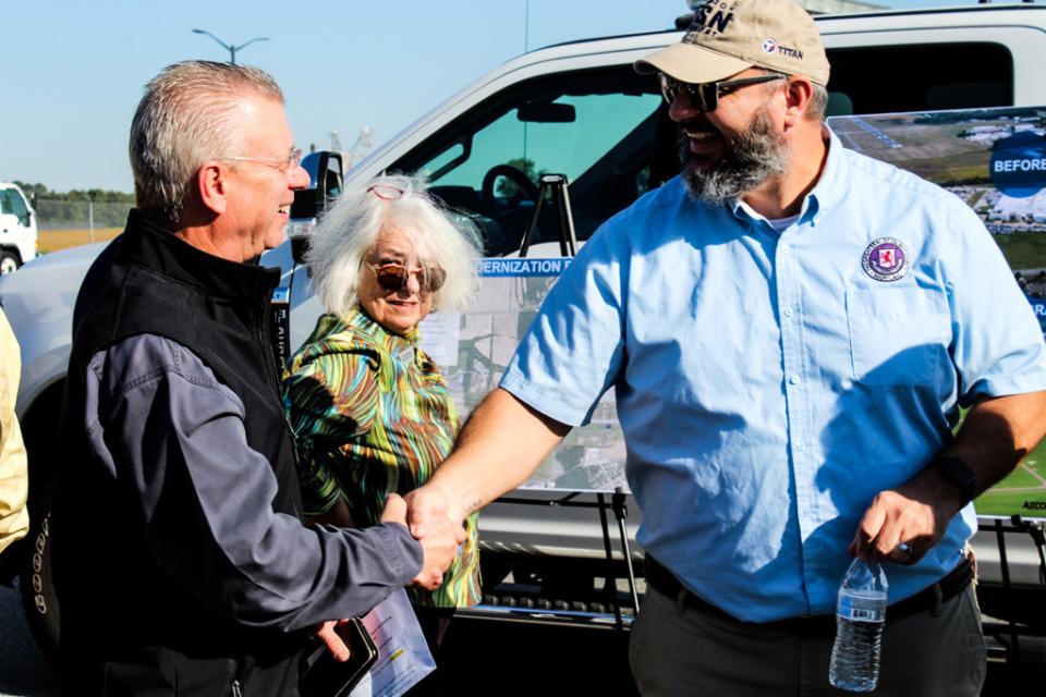 County Council President, Chuck Callahan, offers congratulations to Easton Airport Manager, Micah Risher, for reaching this important milestone.