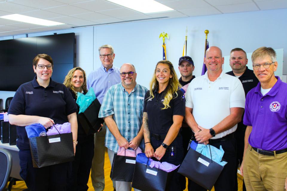 Department of Emergency Services. Jessica Wolfe (15 yrs), Geneva Schaffle (5 yrs), County Manager Clay Stamp, John Hrynyszyn (15 yrs), Jackie Reiss (15 yrs), Dave Hall (10 yrs), Matt Watkins
