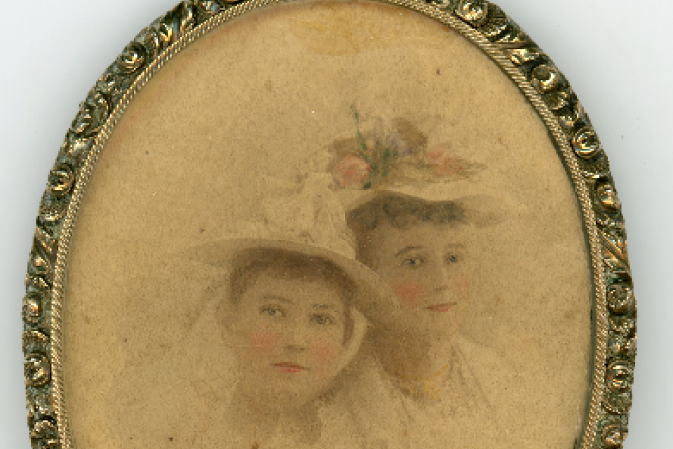 This locket was contributed by Hughlett Kirby. It shows William R. Hughlett on one site, and the other side (shown here) depicts two women. Paper with the locket states that they may be William’s sisters – Tansey Ann and Mary Elizabeth.