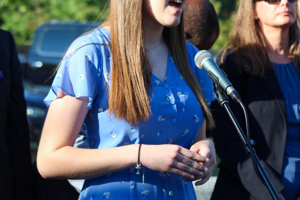 Thalia Turner, student at St. Michaels Middle-High School sings “Star Spangled Banner”.
