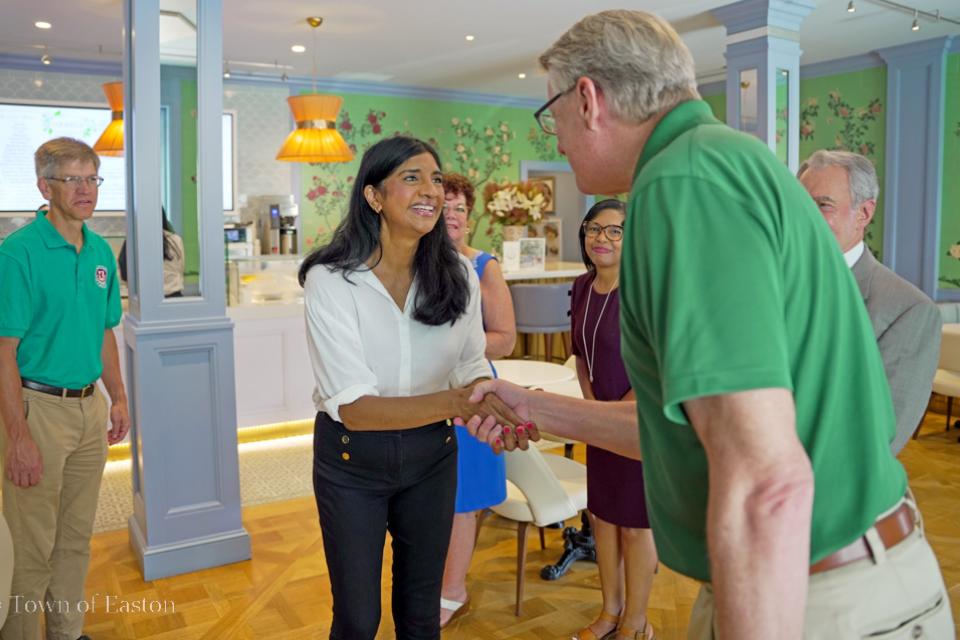 Lt. Governor Miller shakes hands with Talbot County Manager Clay Stamp