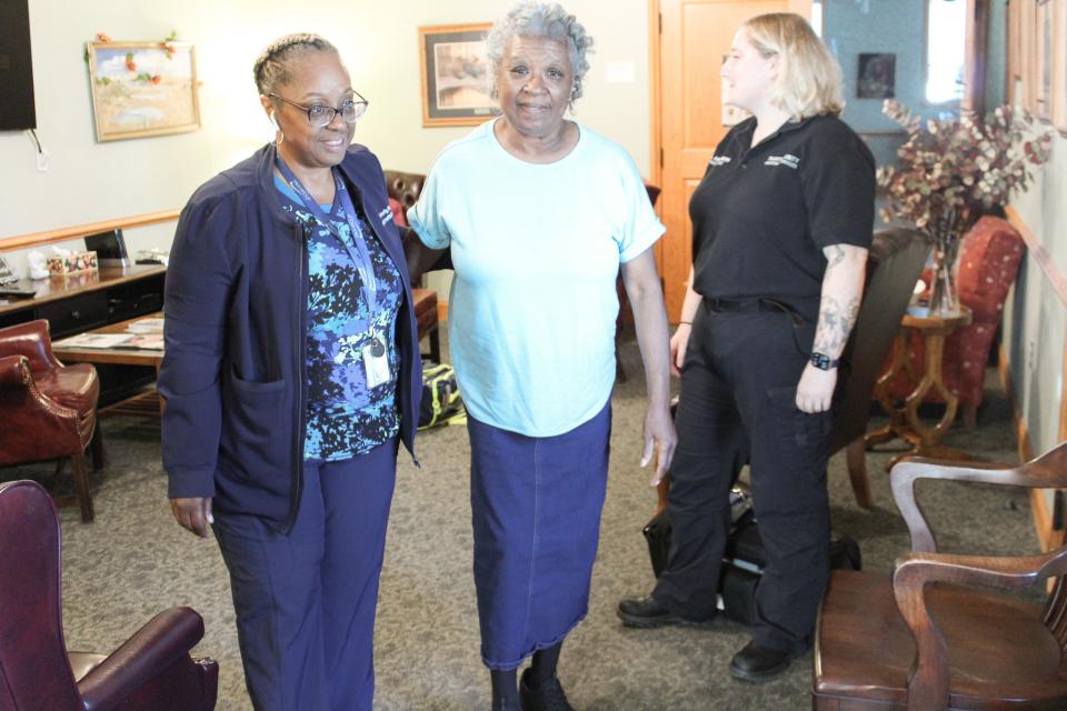 Kimberley Mitchell, Health Department, performs a gait test during an MIH appointment.