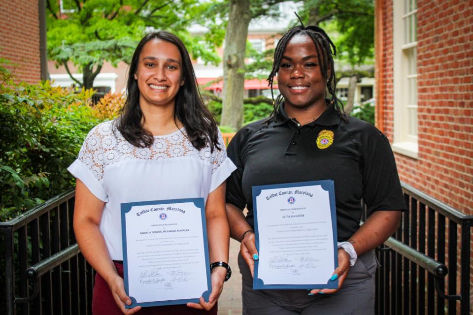 Amanda Tondin, Programs Manager, and Lt. Tia Slaughter are recognized at Talbot County&#039;s Correctional Employee and Officer of the Year, respectively.