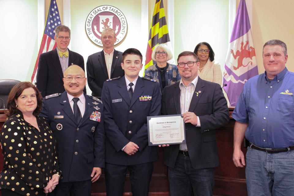 From left: Horner&#039;s Mother, Lt. Col. Archie DeJesus, Philip Horner, Council Member Stepp, Horner&#039;s father.
