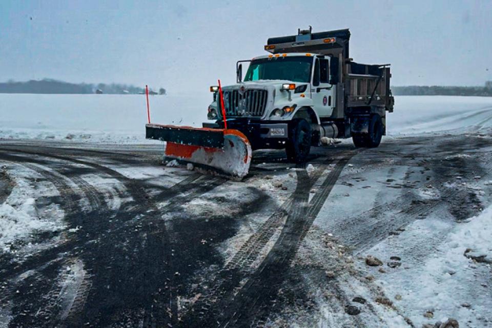Ben Cannon, Roads Department, clears intersection in Trappe area on January 6, 2025 during Winter Storm Blair.