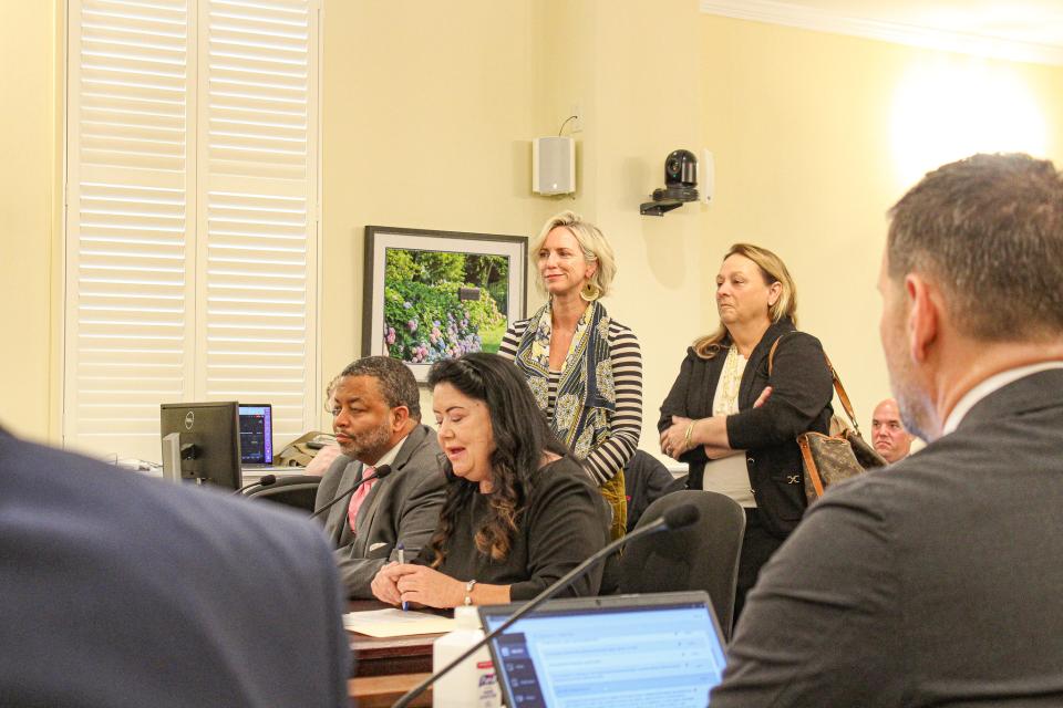 Director of the Department of Economic Development and Tourism, Cassandra Vanhooser (right) and Will Holmes of Will Homes Consulting (left) discuss the success of the first cohort of the Talbot Works Business Academy. They are joined by two graduates.