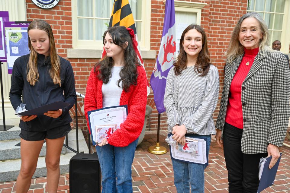 2024 Talbot Day Poster Contest winners stand for appreciation during 2024 Talbot Day.