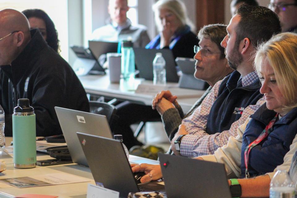 Department of Human Services (DHS), Talbot Director Linda Webb, and Assistant Director Ben Pittsley speak to how the county would address emergency shelter during a hypothetical hurricane in the tabletop exercise.