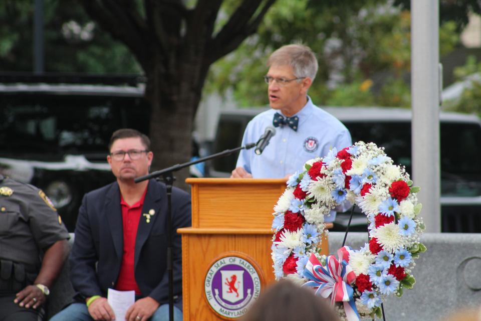Talbot County Council Vice President, Pete Lesher gives opening remarks at 9/11 Day of Remembrance event in Easton, MD. September 11, 2025.
