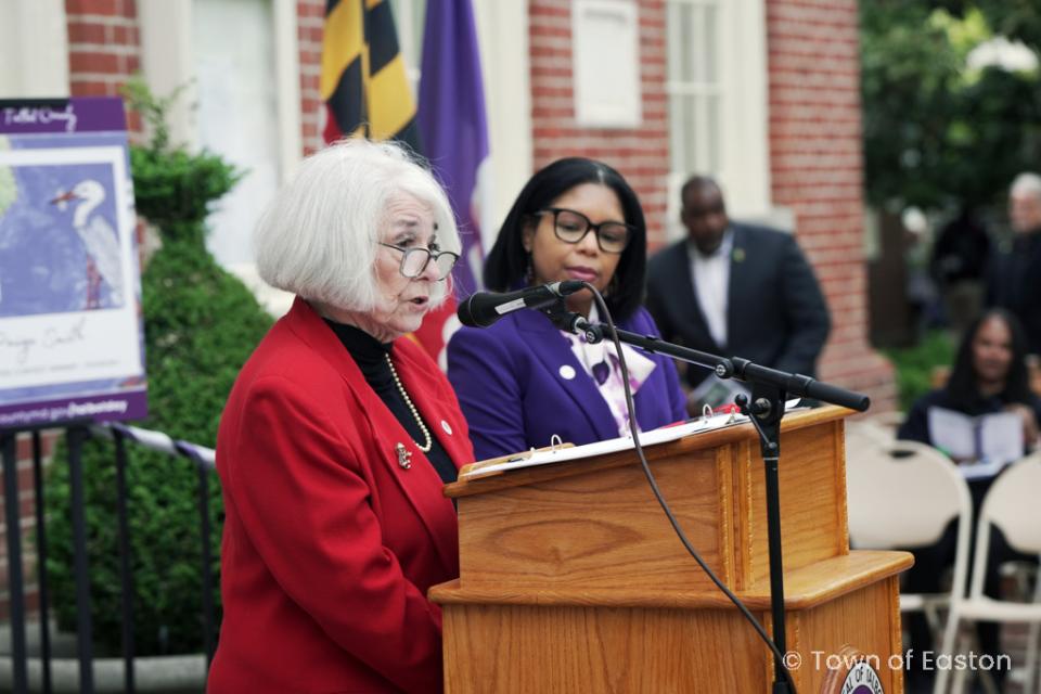 Council Members Lynn Mielke and Keasha Haythe read nominations for Talbot Citizen and Service Awards. Photo Courtesy of Town of Easton.