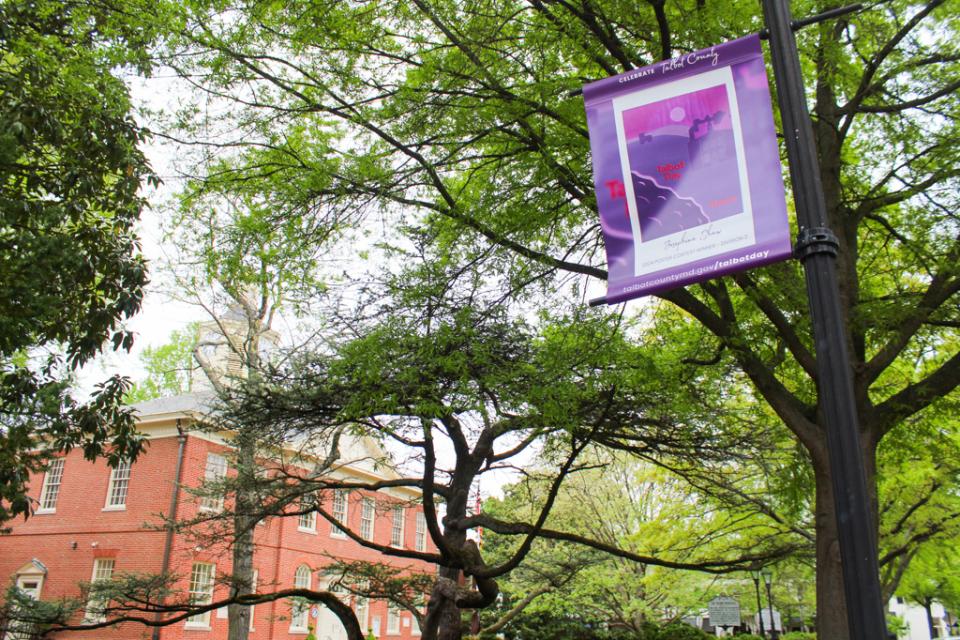 2024 Poster Contest Winner Josephine Shaw&#039;s poster displayed in downtown Easton.