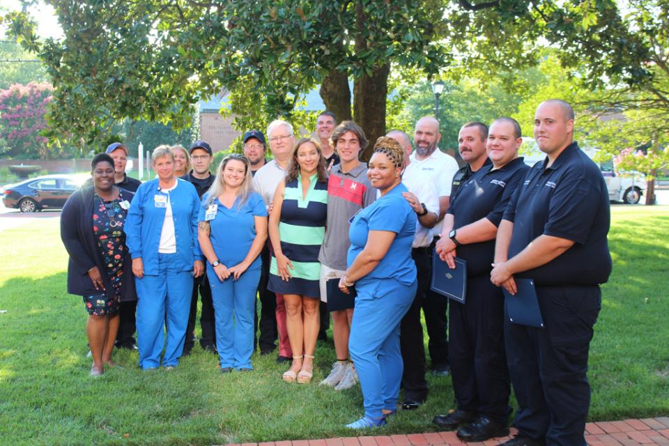 Emergency Services presented Life-Saving Awards to Sean, and additional personal who answered the call on the day of the emergency.
