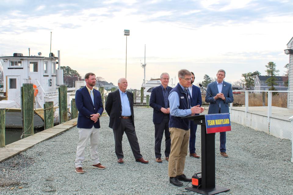 Council Vice President Pete Lesher addresses the crowd on the importance of tackling the blue catfish issue from multiple angles.